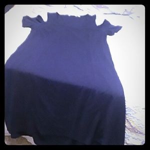 Blue cold shoulder hi-low hem maxi dress